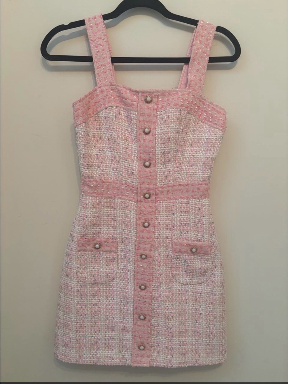 Amanda Uprichard Pink Tweed Square-Neck Mini Dress - Picture 3 of 8